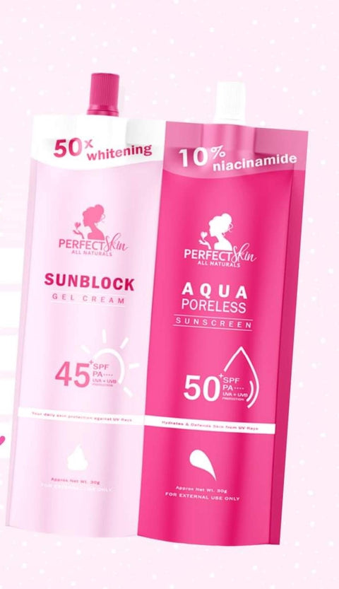Perfect Skin Duo Pack Sunblock Gel Cream Aqua Poreless Sunscreen