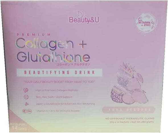 Beauty&U Premium Collagen Glutathione Beautifying Drink Whitening, With Vitamin C and Zinc (Four Seasons Flavor)