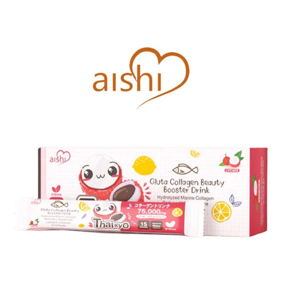 Aishi Thaikyo Gluta Collagen Beauty Booster Drink Lychee Fruit Extract 15 Sachets