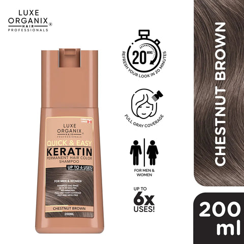 Luxe Organix Permanent Hair Color Shampoo (200ml).  ( Chestnut Brown, Natural Black & Natural Black ).